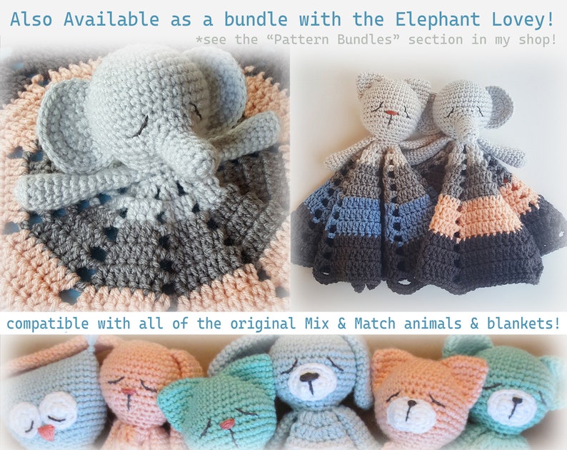 Bear Bunny Cat Dog Owl Fox Lovey Crochet Pattern Mix & Match Animal Lovies Baby Shower Gift image 8