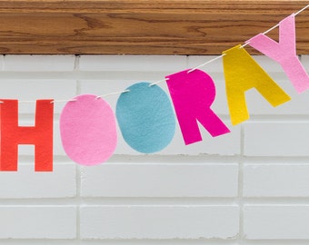 hip hip hooray -- felt banner / garland // birthday party banner, party decor, hooray celebration, colorful party decor, word banner garland
