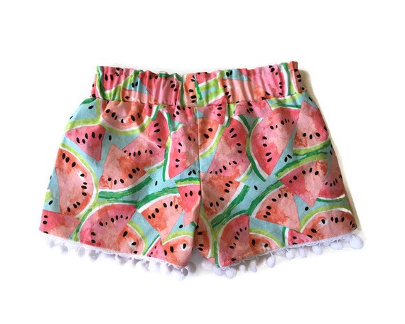 Watermelon Pom Pom Shorts Tutti Fruity Watermelon Summer Birthday Party Outfit Baby Toddler Girls Kids 6 Months 12 Years