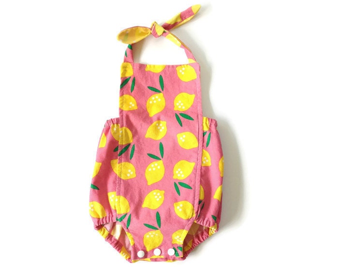 Organic Cotton Romper | Lemon | Girls Summer Sunsuit | Pink Lemonade …