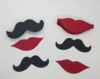 100 lips and mustaches 50 lips 50 mustaches red and black  Gender Reveal Little Man