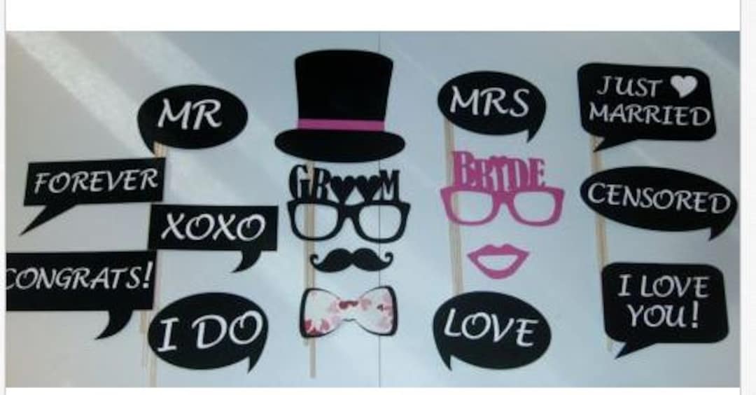 16pc Photo Booth Props / Bride and Groom / Weddings / Marriage / Love