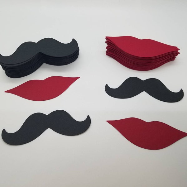 100 lips and mustaches 50 lips 50 mustaches red and black  Gender Reveal Little Man