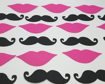 Lips and Mustaches - Pink and Black - Gender Reveal Little Man - Wedding or Bachelorette Party