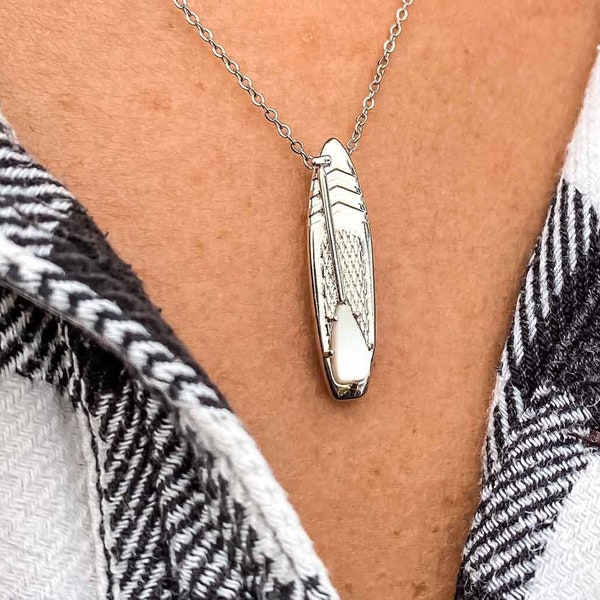 JUNE Birthstone Paddleboard Necklace in PEARL | SUP Jewelry | Stand Up Paddle Charm | Paddle Boarding Gift | Paddle Board Pendant