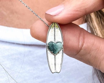 MAY Birthstone Surfboard Necklace in EMERALD | Surf Jewelry