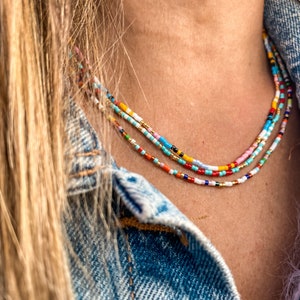 Tiny Beaded Necklace: Multicolored Boho Layering Jewelry