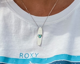 Abalone Longboard Surfboard Necklace | Handmade Surf Jewelry, Beach Gift, Coastal Fashion, Ocean Lover Pendant