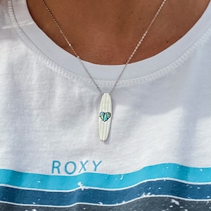 Abalone Longboard Surfboard Necklace | Handmade Surf Jewelry, Beach Gift, Coastal Fashion, Ocean Lover Pendant