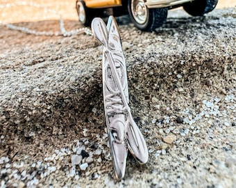 Kayak Pendant Necklace: Rhodium Plated Charm, Adjustable Chain