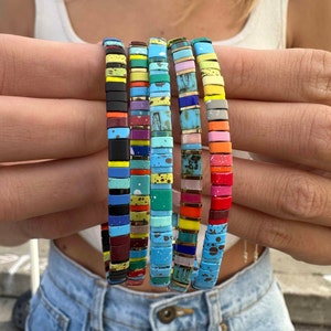 Stretch Beaded Bracelet, Stretch Colored Beads Bracelet, Handmade Tila Beads bracelet for women, Stackable Bracelet, Boho Bracelet