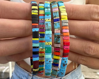 Handmade Tila Beads Stretch Bracelet: Colorful Boho Stackable Bracelet