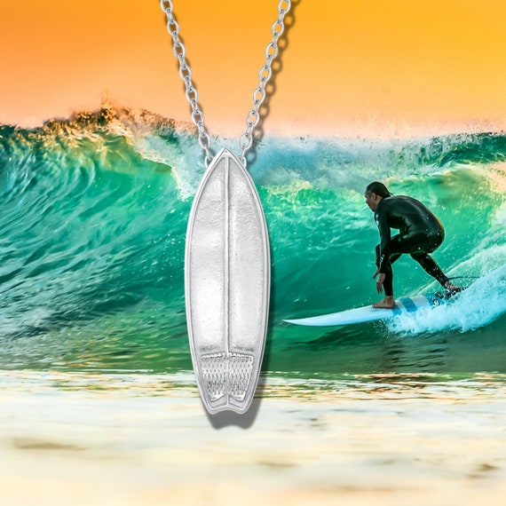 Surfboard Necklace Surf Jewelry Silver Plated Surfboard Etsy