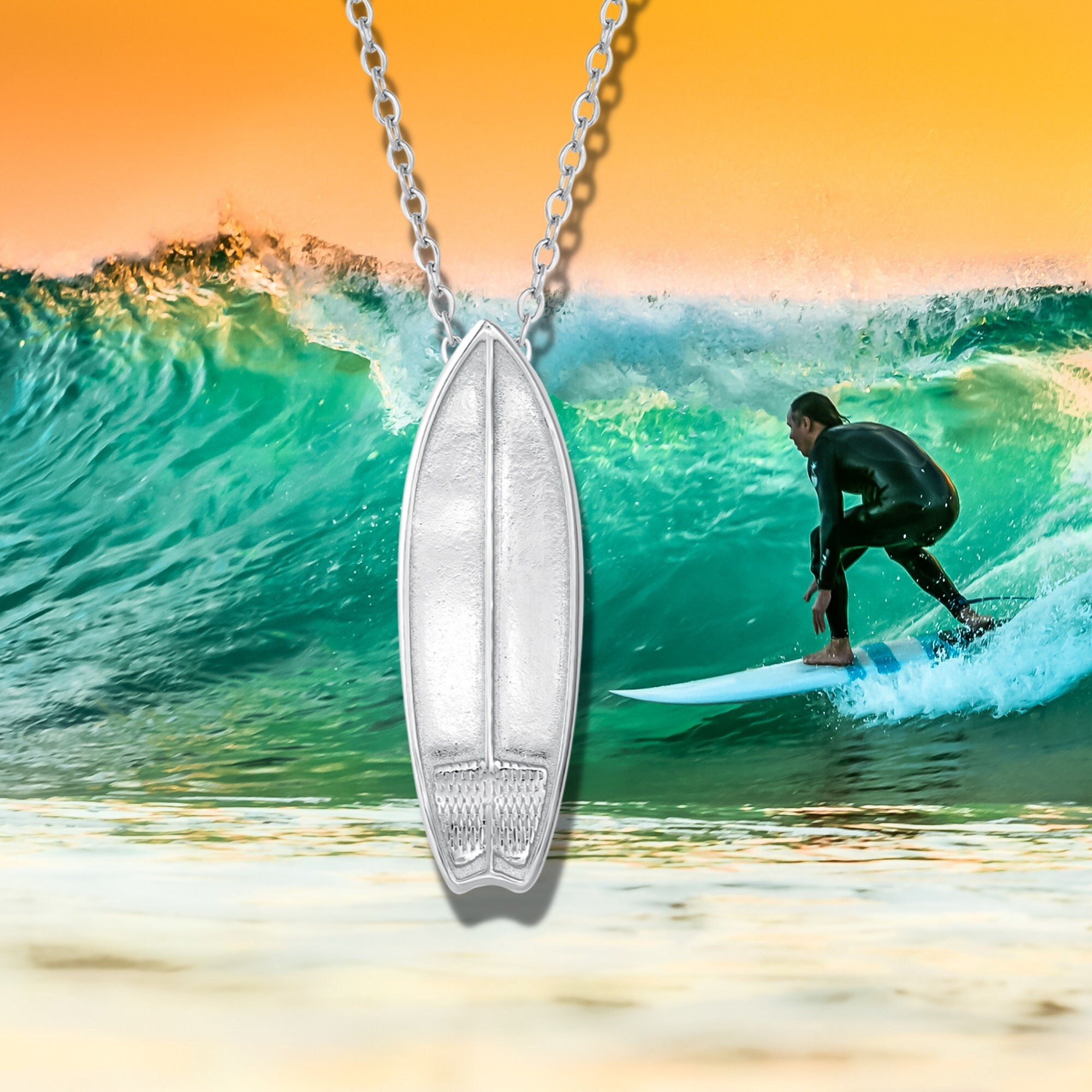 Surfboard Necklace Surf Jewelry Silver Plated Surfboard Etsy