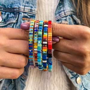 Stretch Beaded Bracelet, Stretch Colored Beads Bracelet, Handmade Tila Beads bracelet for women, Stackable Bracelet, Boho Bracelet