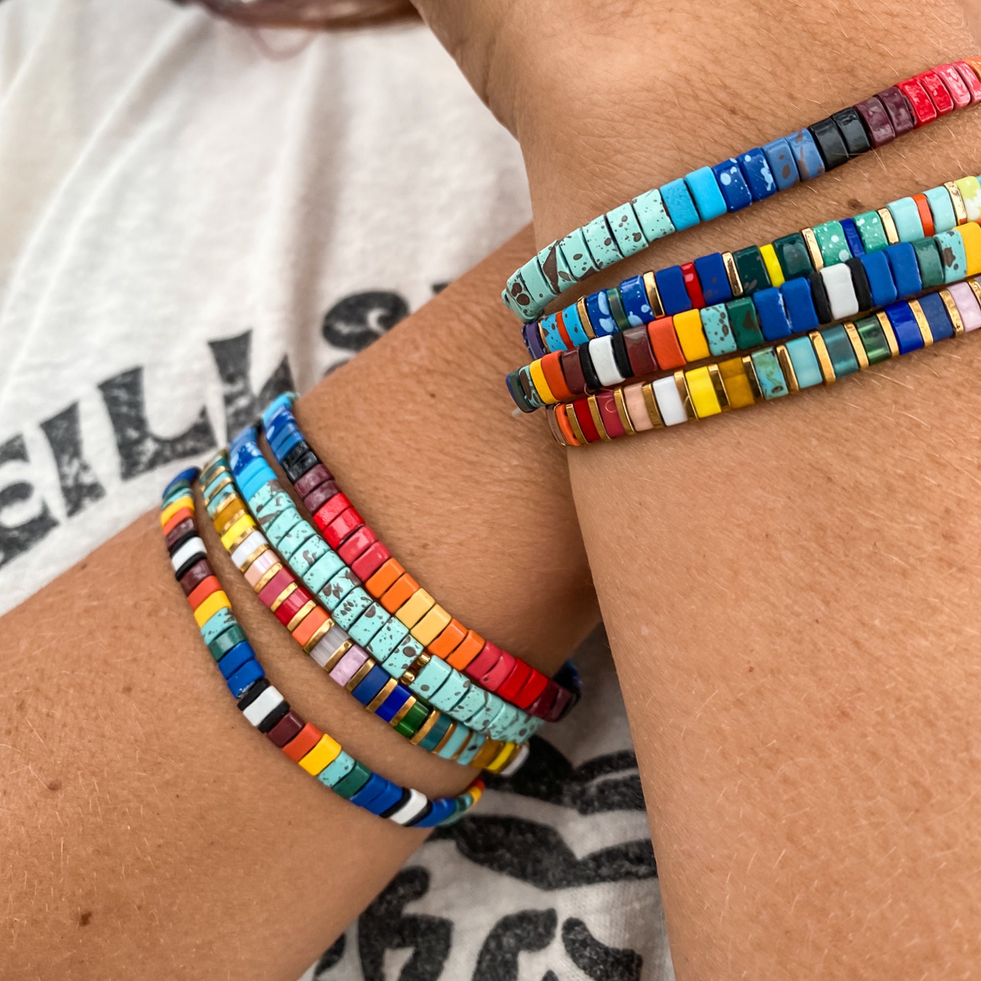 Tila Bracelet, Tile Bead Bracelets, Bangle Bracelet, Gift for Friend, Fun  Minimalist Colorful Everyday Stretch Layering, Wedding Favor Wish – Just  Bead It