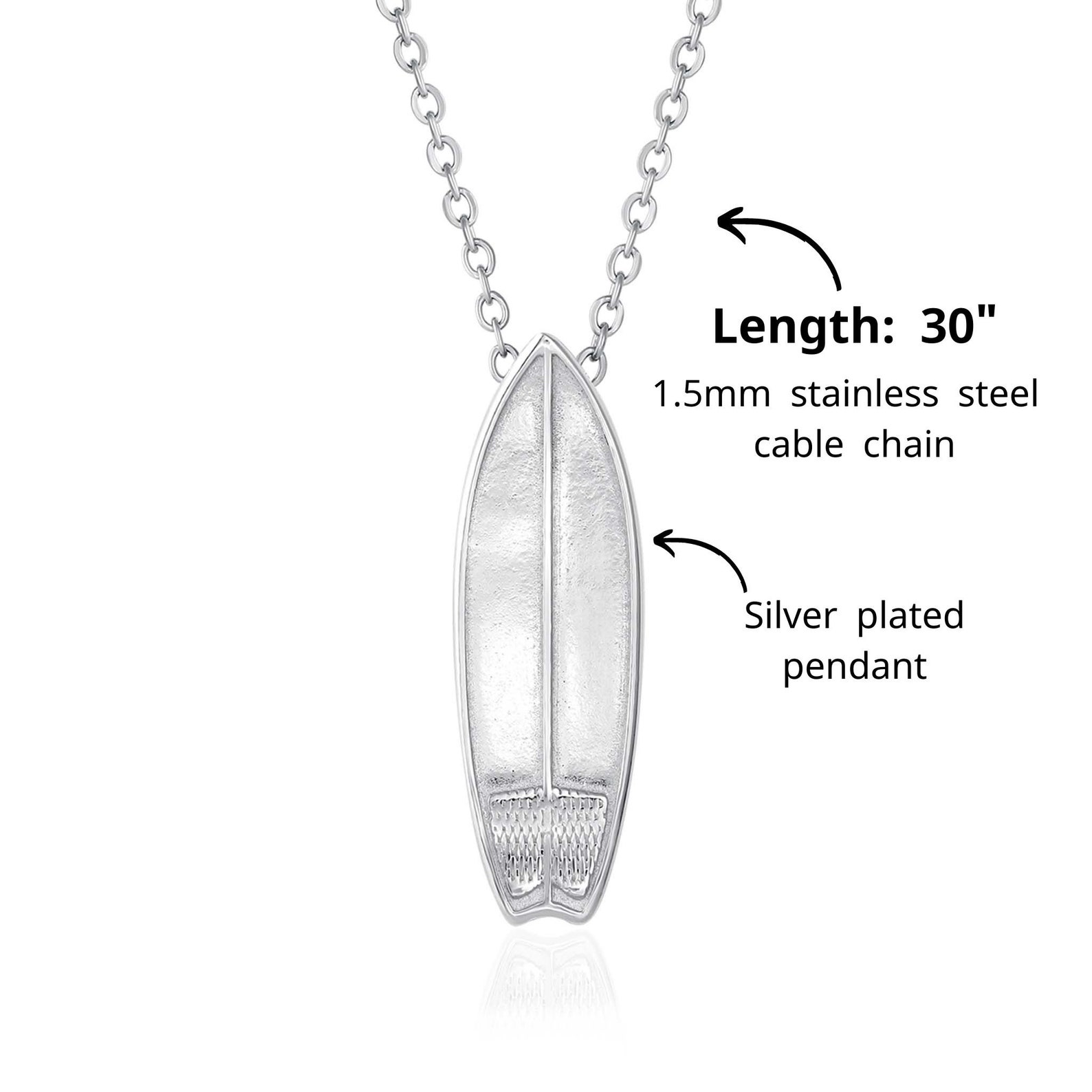Surfboard Necklace Surf Jewelry Silver Plated Surfboard Etsy