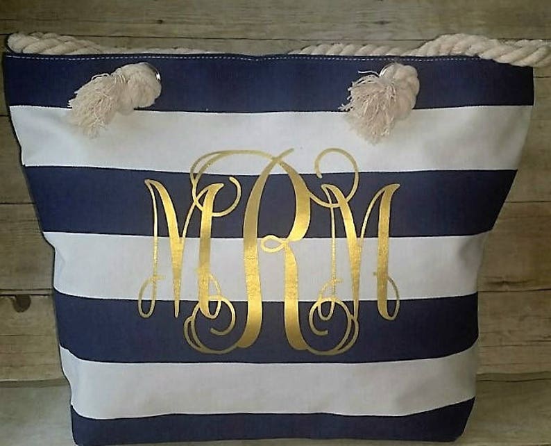 Bridal Tote Monogram Beach Tote Monogrammed Beach Bag Bridesmaid Gift Sorority Gift Bridal Gift Navy and Coral Wedding