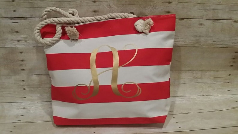 Bridal Tote Monogram Beach Tote Monogrammed Beach Bag Bridesmaid Gift Sorority Gift Bridal Gift Navy and Coral Wedding