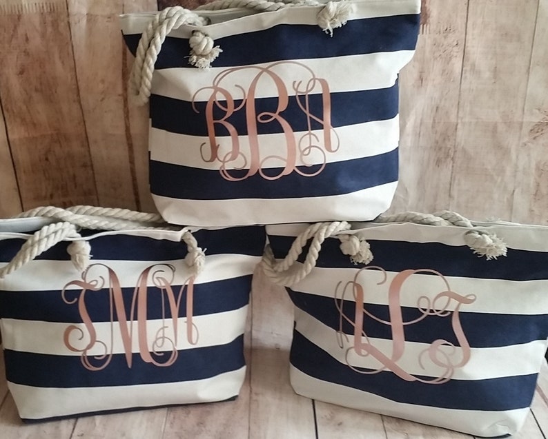 Bridal Tote Monogram Beach Tote Monogrammed Beach Bag Bridesmaid Gift Sorority Gift Bridal Gift Navy and Coral Wedding