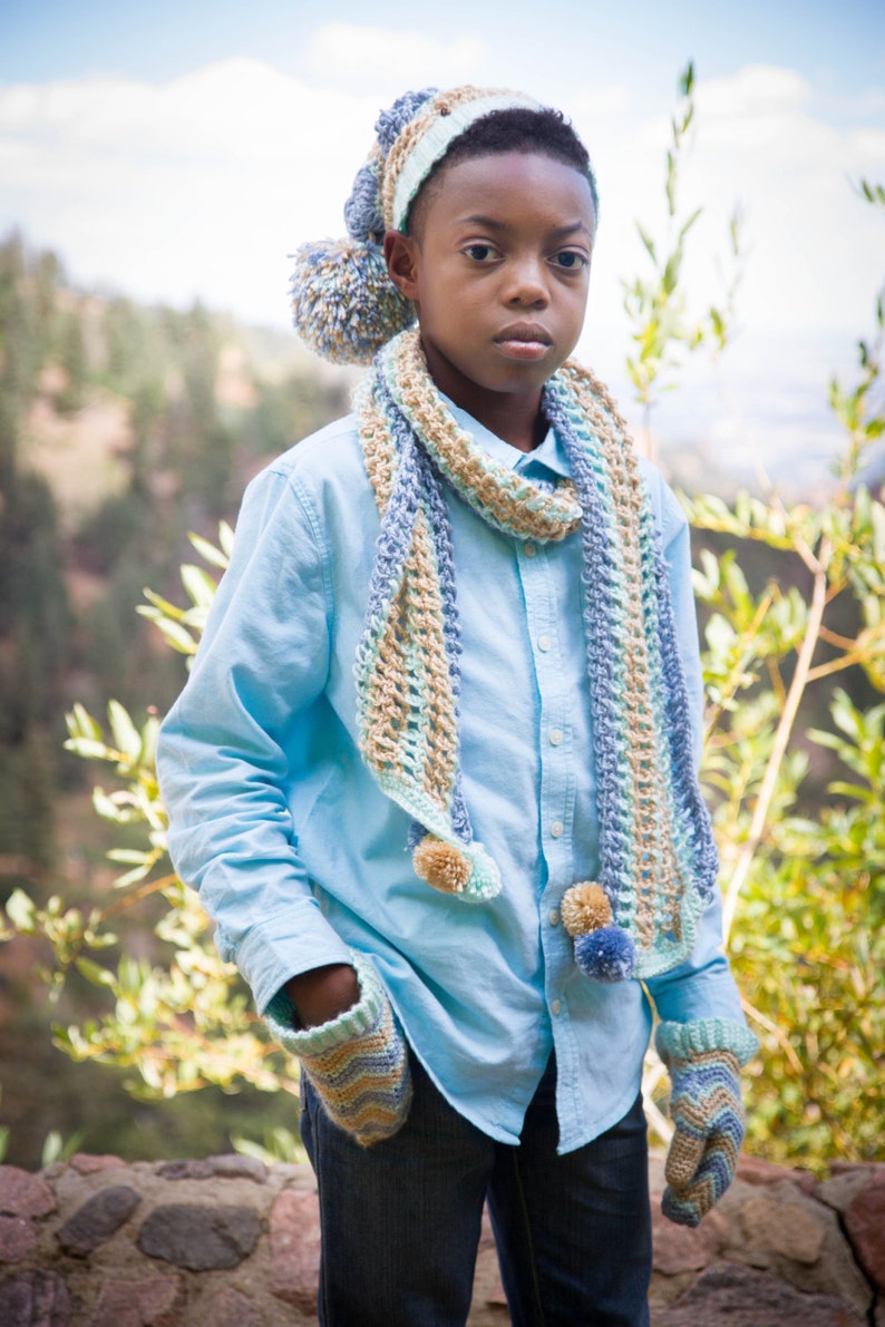 CROCHET PATTERN SET Crochet Hat and Scarf Set for Kids image 2