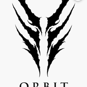 May include: Black and white graphic design featuring a stylized, symmetrical claw-like shape above the words "ORBIT CULTURE". The design has sharp, jagged edges and a modern aesthetic, suitable for apparel or merchandise.