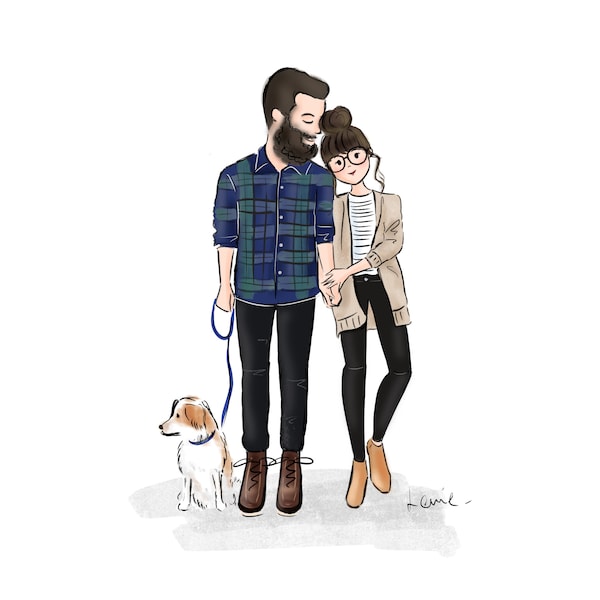 Custom Couple Portrait, Christmas Gift, Personalized Gift for Couple, Anniversary Gift Custom Illustration, Wedding Gift Idea Digital