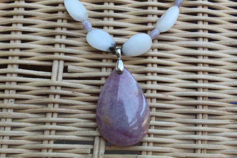 Crystal, white agate, purple lilac, unique, one of a kind, beautiful, pink, handmade, natural, gemstone rock Agate and Lavender Necklace