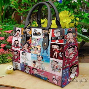 Betty Boop Vintage Leather Handbag, Betty Boop Leather Top Handle Bag, Shoulder Bag, Crossbody Bag, Vintage HandBag zdjęcie 2