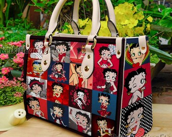 Betty Boop Vintage Leather Handbag, Betty Boop Leather Top Handle Bag, Shoulder Bag, Crossbody Bag, Vintage HandBag