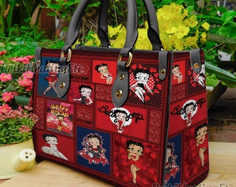 Betty Boop Vintage Lederhandtasche, Betty Boop Leder Top Henkeltasche, Umhängetasche, Umhängetasche, Vintage Handtasche