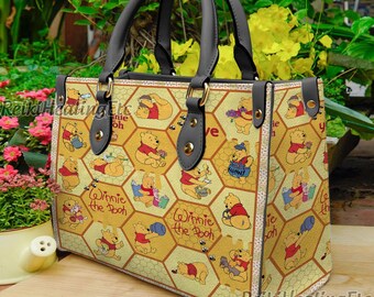 Winnie The Pooh bolso de cuero vintage, bolso de mango superior de cuero Winnie The Pooh, bolso de hombro, bolso crossbody, bolso vintage