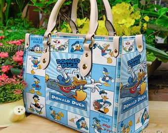 Donald Duck Vintage Leather Handbag, Donald Duck Leather Top Handle Bag, Shoulder Bag, Crossbody Bag, Vintage HandBag