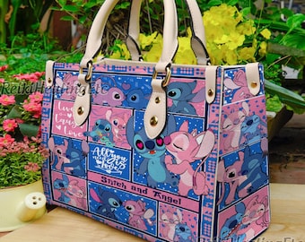 Disney Lilo and Stitch Vintage Leather Handbag, Lilo and Stitch Leather Top Handle Bag, Shoulder Bag, Crossbody Bag, Vintage HandBag
