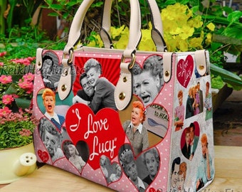 I Love Lucy Vintage Leather Handbag, I Love Lucy Leather Top Handle Bag, Shoulder Bag, Crossbody Bag, Vintage HandBag