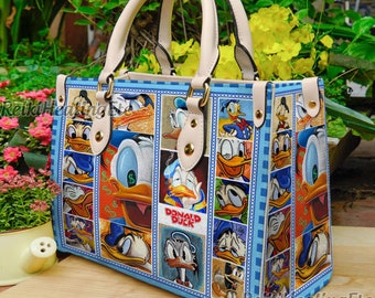 Donald Duck Vintage Leather Handbag, Donald Duck Leather Top Handle Bag, Shoulder Bag, Crossbody Bag, Vintage HandBag