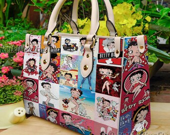 Betty Boop Vintage Leather Handbag, Betty Boop Leather Top Handle Bag, Shoulder Bag, Crossbody Bag, Vintage HandBag