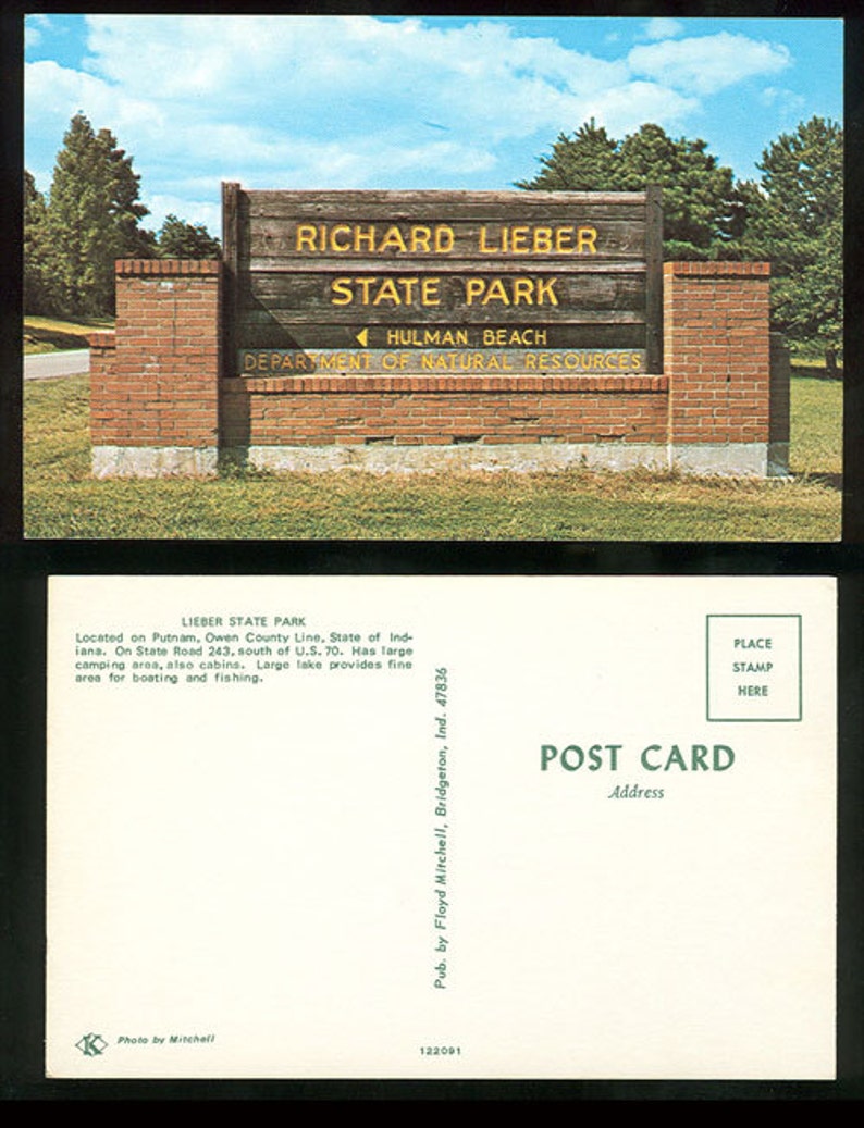 Lieber State Park Entrance Sign Indiana Postcard Etsy