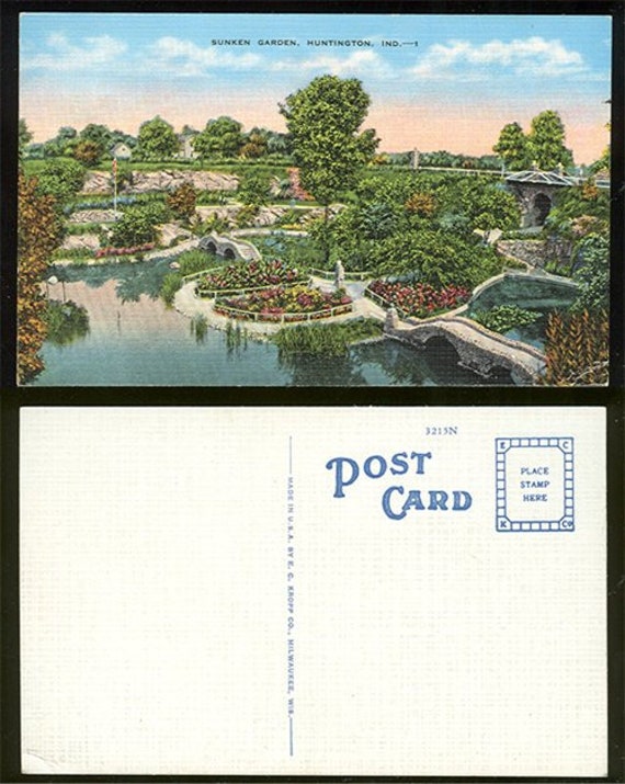 Sunken Garden Huntington Indiana Vintage Linen Postcard Indpc6 Etsy