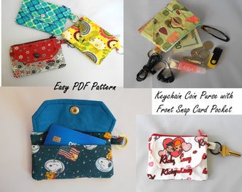 Easy PDF Sewing Pattern, Fabric Keychain Coin Purse, Snap Front