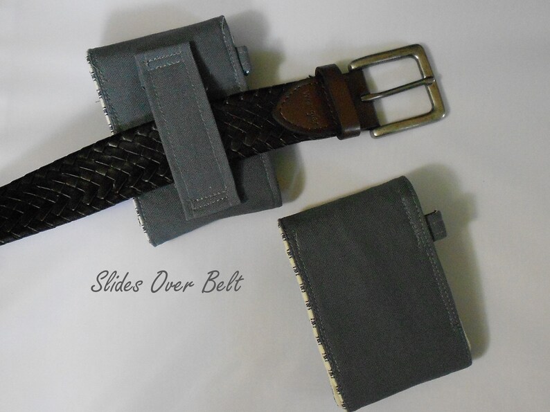 Gray Denim Expandable Card Wallet, Snap Flap, Optional Belt Slide