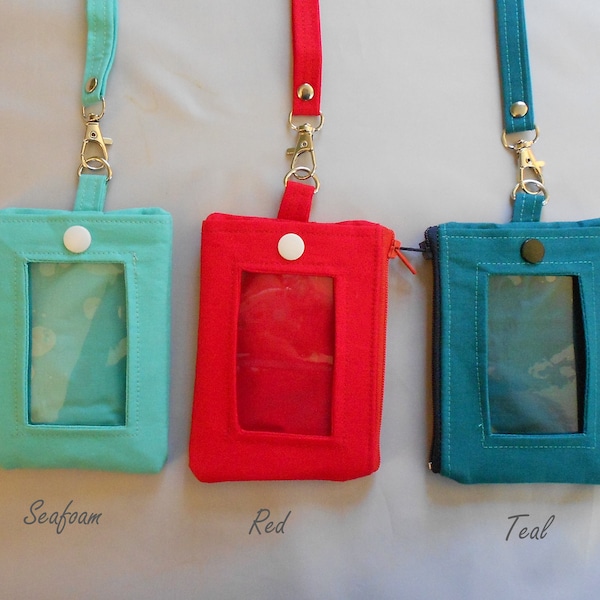 Solid Color Fabric Badge ID Holder, Zip ID Case, Essentials Holder, 6 colors, 28" Lanyard Size: 3-1/2" x 4-3/4" Made in USA