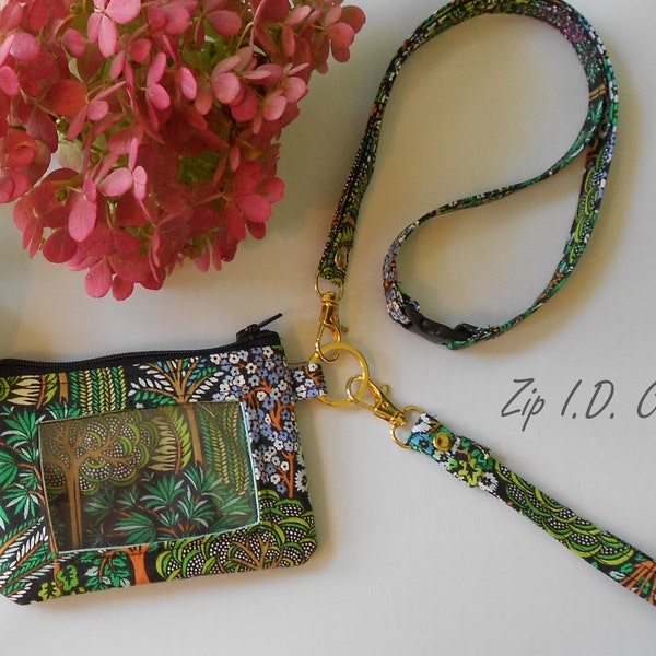 Tree of Life Fabric Zip ID Case, Keychain Coin Purse, Optional Wristlet Strap and Lanyard, Size: 3-1/2" x 4-3/4" Made in USA