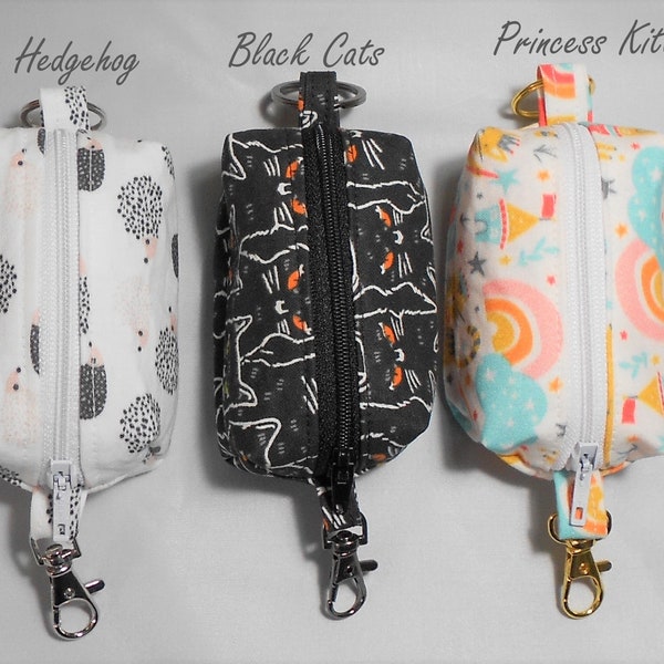 Boxy Key Chain Pouch, Hedgehog, Black Cat, Princess Kitty, Holds Essentials, Attach Keys/Loyalty Cards, Clips to Purse/Backpack, Made in USA