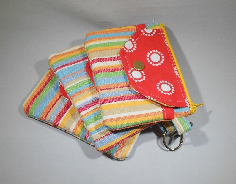 stroller Sunny Denim Stripe Key Chain Coin Purse backpack Attach to purse Snap Card Pocket Minimalist 5 x 3-12 Made in USA