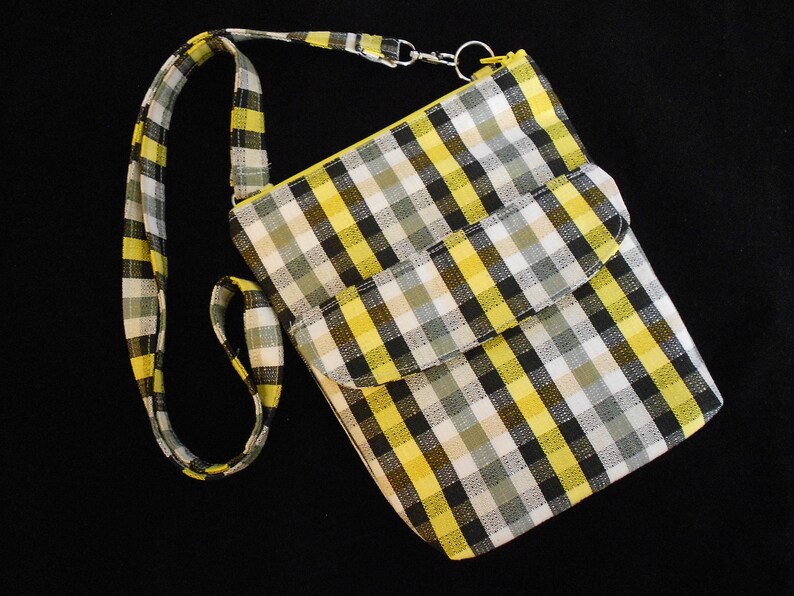 Black/yellow Plaid Fabric Crossbody Purse Slim Profile Etsy UK