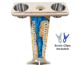 Score Stand - Blue Epoxy - Phone/Tablet Holder - Stainless Steel Cup Holders & Scoring Clips Included!