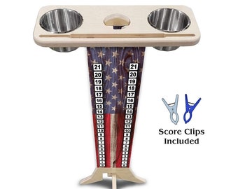 Score Stand - USA Flag - Phone/Tablet Holder - Stainless Steel Cup Holders & Scoring Clips Included!