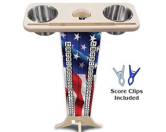 Score Stand - Wavy Flag - Phone/Tablet Holder - Stainless Steel Cup Holders & Scoring Clips Included!