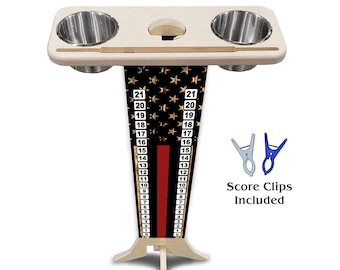 Score Stand - Red Line Flag - Phone/Tablet Holder - Stainless Steel Cup Holders & Scoring Clips Included!